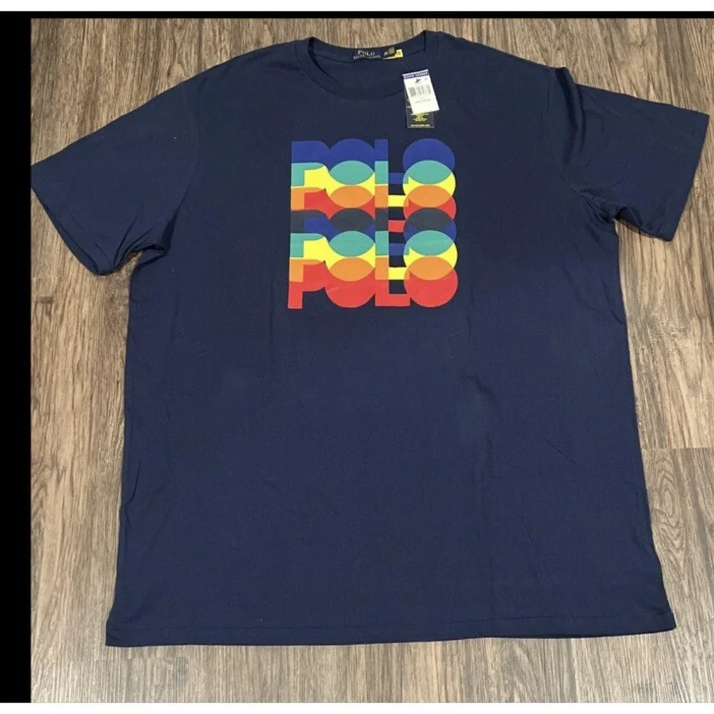 POLO RALPH LAUREN Men's Big & Tall Navy Rainbow Bold Logo Graphic T-Shirt NWT